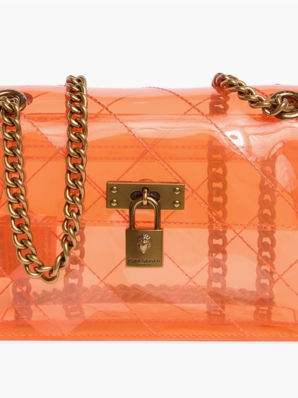 NWT Kurt Geiger Orange Clear Shoulder Bag with Gold Chain